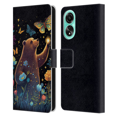 JK Stewart Art Bear Reaching Up Leather Book Wallet Case Cover For OPPO A78 4G
