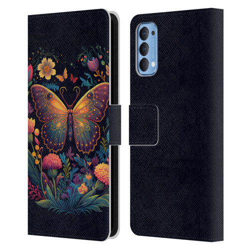 JK Stewart Art Butterfly In Night Garden Leather Book Wallet Case Cover For OPPO Reno 4 5G