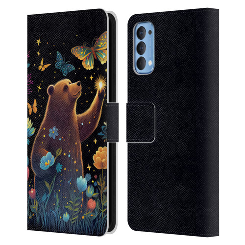 JK Stewart Art Bear Reaching Up Leather Book Wallet Case Cover For OPPO Reno 4 5G