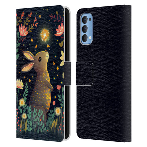 JK Stewart Art Rabbit Catching Falling Star Leather Book Wallet Case Cover For OPPO Reno 4 5G