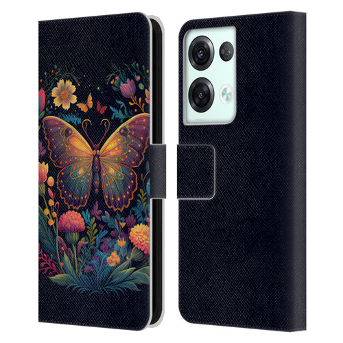 JK Stewart Art Butterfly In Night Garden Leather Book Wallet Case Cover For OPPO Reno8 Pro