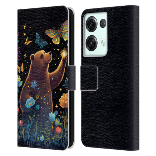 JK Stewart Art Bear Reaching Up Leather Book Wallet Case Cover For OPPO Reno8 Pro
