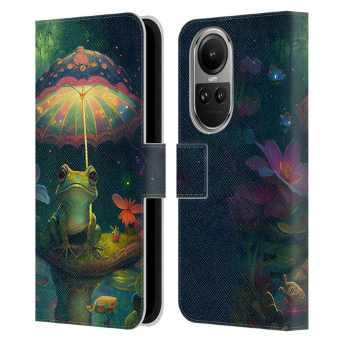 JK Stewart Art Frog With Umbrella Leather Book Wallet Case Cover For OPPO Reno10 5G / Reno10 Pro 5G