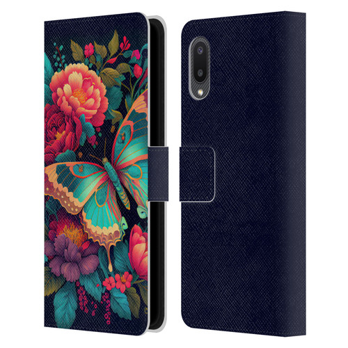 JK Stewart Art Butterfly And Flowers Leather Book Wallet Case Cover For Samsung Galaxy A02/M02 (2021)