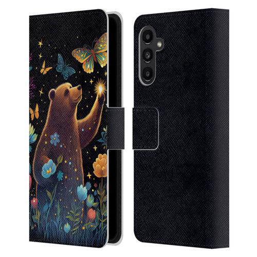 JK Stewart Art Bear Reaching Up Leather Book Wallet Case Cover For Samsung Galaxy A13 5G (2021)