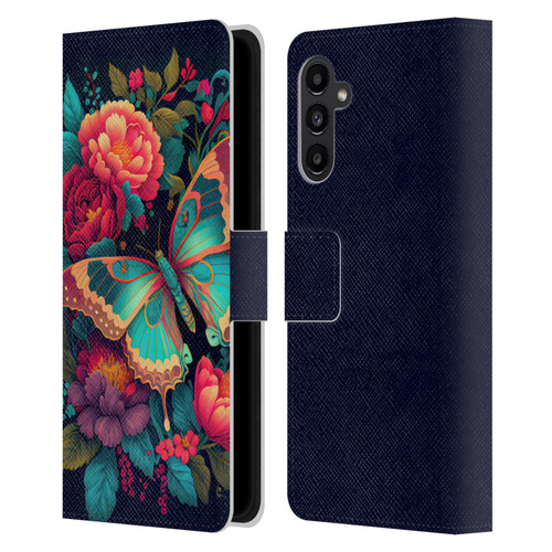 JK Stewart Art Butterfly And Flowers Leather Book Wallet Case Cover For Samsung Galaxy A13 5G (2021)