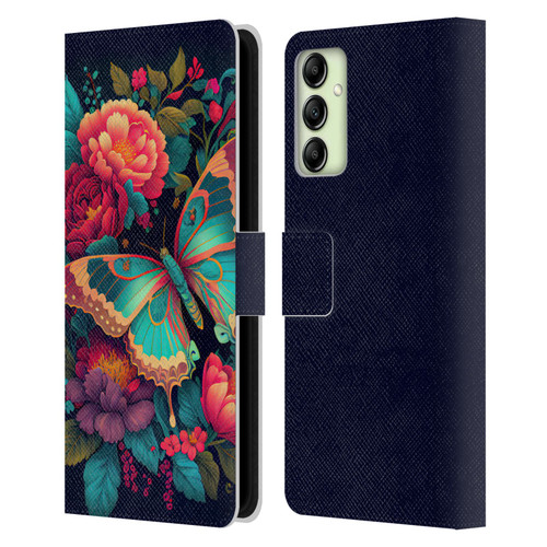 JK Stewart Art Butterfly And Flowers Leather Book Wallet Case Cover For Samsung Galaxy A14 5G