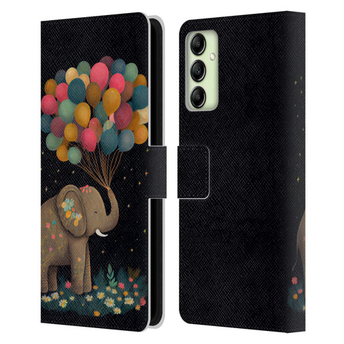 JK Stewart Art Elephant Holding Balloon Leather Book Wallet Case Cover For Samsung Galaxy A14 5G