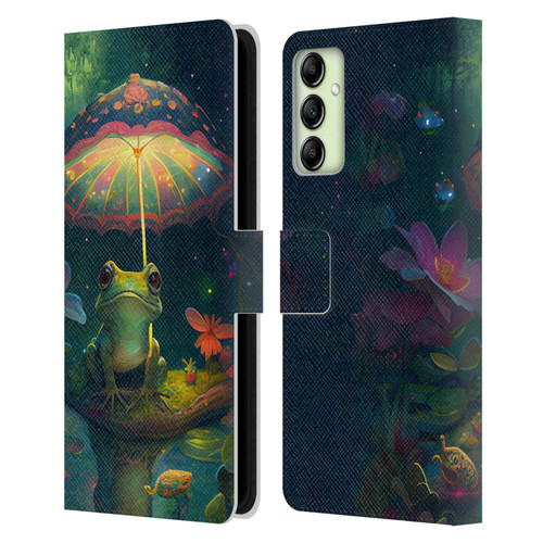 JK Stewart Art Frog With Umbrella Leather Book Wallet Case Cover For Samsung Galaxy A14 5G