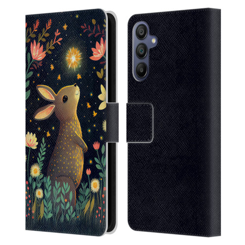 JK Stewart Art Rabbit Catching Falling Star Leather Book Wallet Case Cover For Samsung Galaxy A15