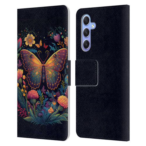 JK Stewart Art Butterfly In Night Garden Leather Book Wallet Case Cover For Samsung Galaxy A34 5G