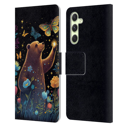 JK Stewart Art Bear Reaching Up Leather Book Wallet Case Cover For Samsung Galaxy A54 5G