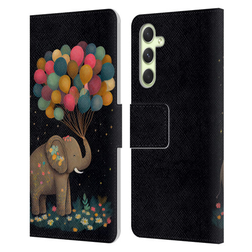 JK Stewart Art Elephant Holding Balloon Leather Book Wallet Case Cover For Samsung Galaxy A54 5G