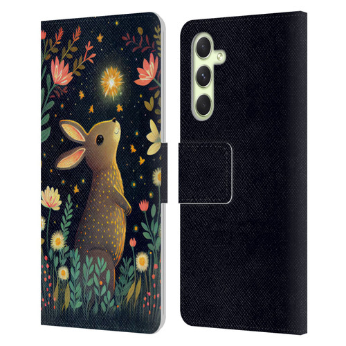 JK Stewart Art Rabbit Catching Falling Star Leather Book Wallet Case Cover For Samsung Galaxy A54 5G