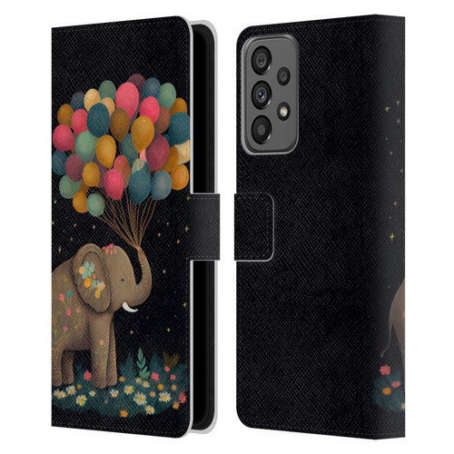 JK Stewart Art Elephant Holding Balloon Leather Book Wallet Case Cover For Samsung Galaxy A73 5G (2022)