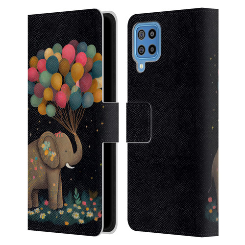 JK Stewart Art Elephant Holding Balloon Leather Book Wallet Case Cover For Samsung Galaxy F22 (2021)