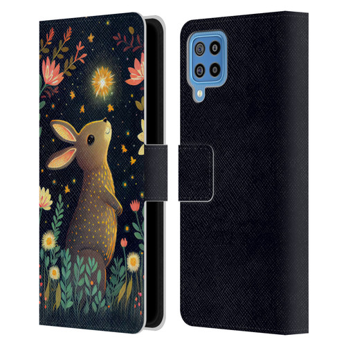 JK Stewart Art Rabbit Catching Falling Star Leather Book Wallet Case Cover For Samsung Galaxy F22 (2021)