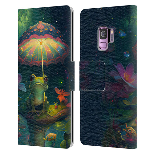 JK Stewart Art Frog With Umbrella Leather Book Wallet Case Cover For Samsung Galaxy S9