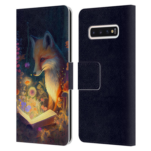 JK Stewart Art Fox Reading Leather Book Wallet Case Cover For Samsung Galaxy S10