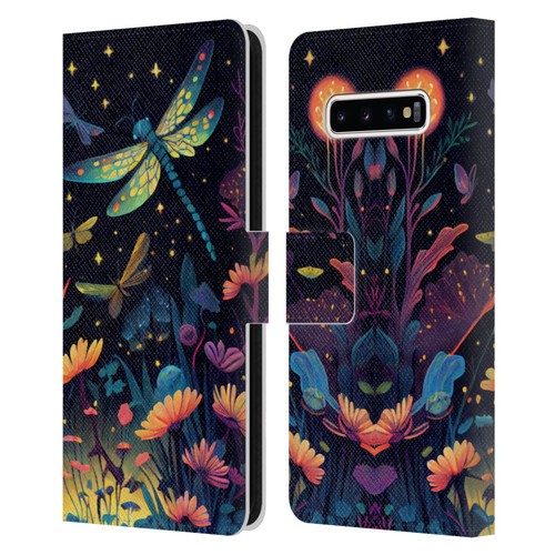 JK Stewart Art Dragonflies In Night Garden Leather Book Wallet Case Cover For Samsung Galaxy S10+ / S10 Plus