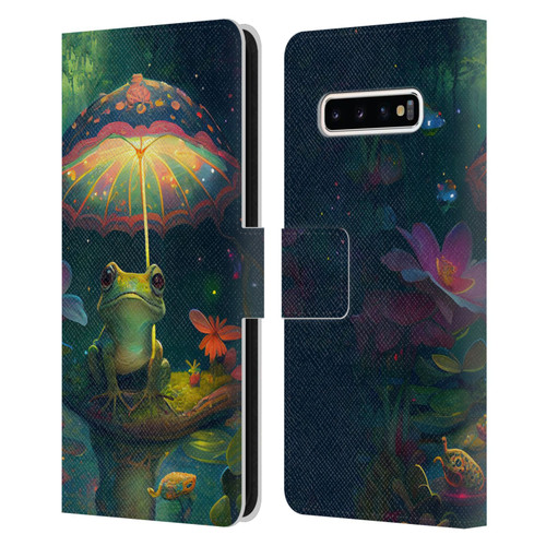 JK Stewart Art Frog With Umbrella Leather Book Wallet Case Cover For Samsung Galaxy S10+ / S10 Plus