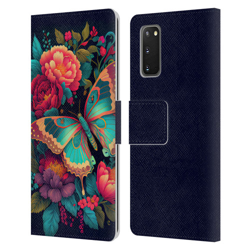 JK Stewart Art Butterfly And Flowers Leather Book Wallet Case Cover For Samsung Galaxy S20 / S20 5G