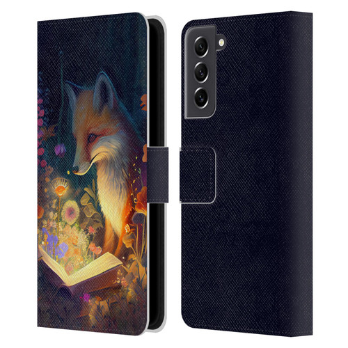 JK Stewart Art Fox Reading Leather Book Wallet Case Cover For Samsung Galaxy S21 FE 5G