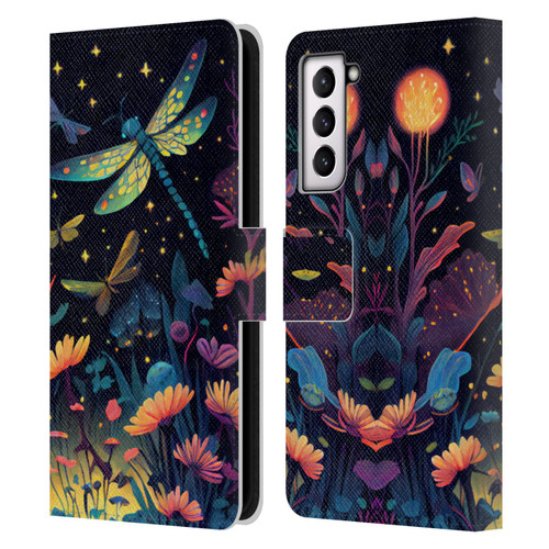 JK Stewart Art Dragonflies In Night Garden Leather Book Wallet Case Cover For Samsung Galaxy S21 5G