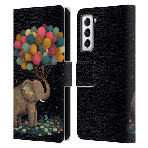 JK Stewart Art Elephant Holding Balloon Leather Book Wallet Case Cover For Samsung Galaxy S21 5G
