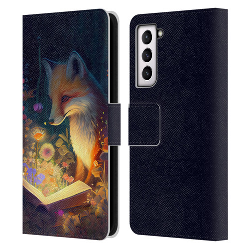 JK Stewart Art Fox Reading Leather Book Wallet Case Cover For Samsung Galaxy S21 5G