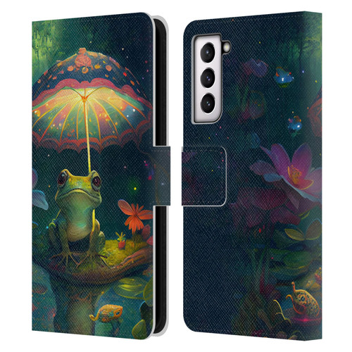 JK Stewart Art Frog With Umbrella Leather Book Wallet Case Cover For Samsung Galaxy S21 5G