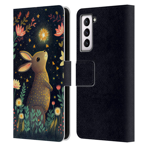 JK Stewart Art Rabbit Catching Falling Star Leather Book Wallet Case Cover For Samsung Galaxy S21 5G