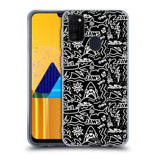 Jaws Graphics Doodle Pattern Soft Gel Case for Samsung Galaxy M30s (2019)/M21 (2020)