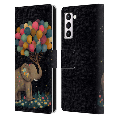 JK Stewart Art Elephant Holding Balloon Leather Book Wallet Case Cover For Samsung Galaxy S21+ 5G