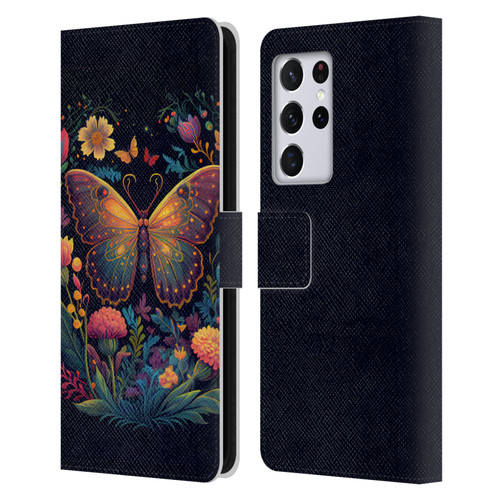 JK Stewart Art Butterfly In Night Garden Leather Book Wallet Case Cover For Samsung Galaxy S21 Ultra 5G