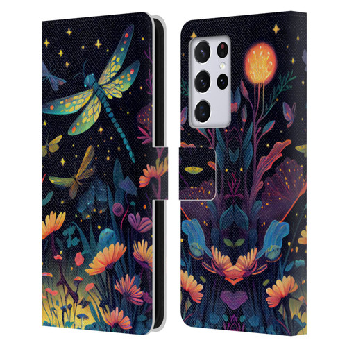 JK Stewart Art Dragonflies In Night Garden Leather Book Wallet Case Cover For Samsung Galaxy S21 Ultra 5G