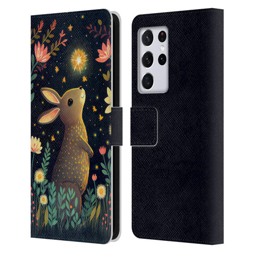 JK Stewart Art Rabbit Catching Falling Star Leather Book Wallet Case Cover For Samsung Galaxy S21 Ultra 5G