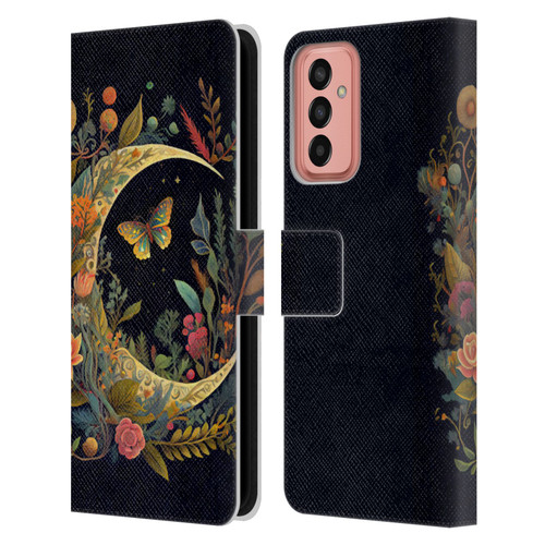 JK Stewart Art Crescent Moon Leather Book Wallet Case Cover For Samsung Galaxy M13 (2022)