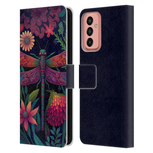 JK Stewart Art Dragonfly Purple Leather Book Wallet Case Cover For Samsung Galaxy M13 (2022)