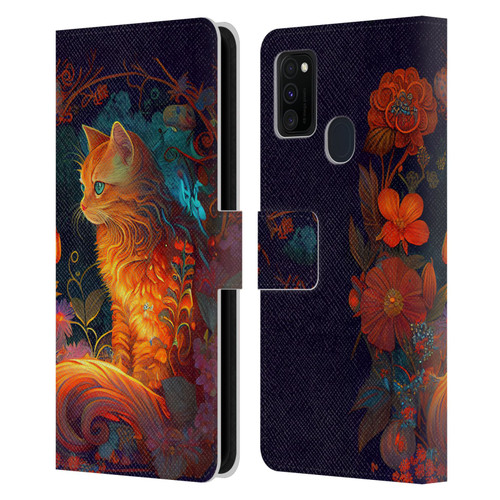 JK Stewart Art Cat Leather Book Wallet Case Cover For Samsung Galaxy M30s (2019)/M21 (2020)