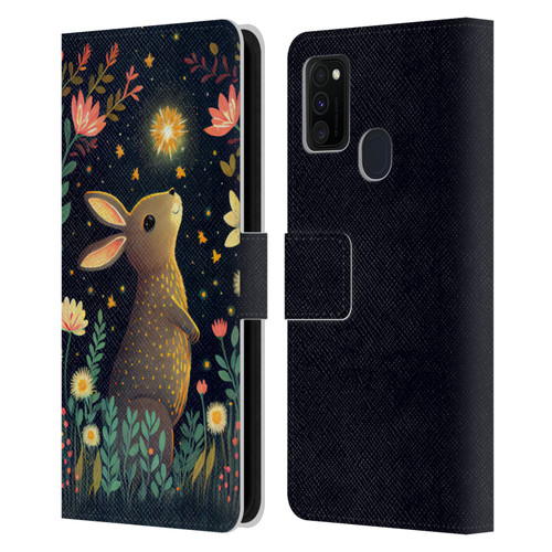 JK Stewart Art Rabbit Catching Falling Star Leather Book Wallet Case Cover For Samsung Galaxy M30s (2019)/M21 (2020)