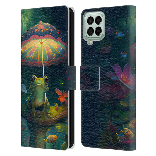 JK Stewart Art Frog With Umbrella Leather Book Wallet Case Cover For Samsung Galaxy M33 (2022)