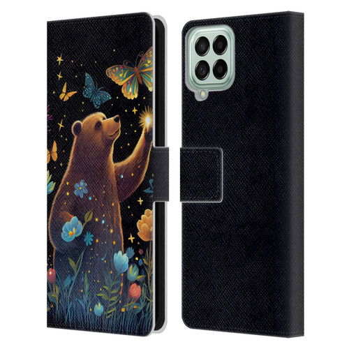 JK Stewart Art Bear Reaching Up Leather Book Wallet Case Cover For Samsung Galaxy M53 (2022)