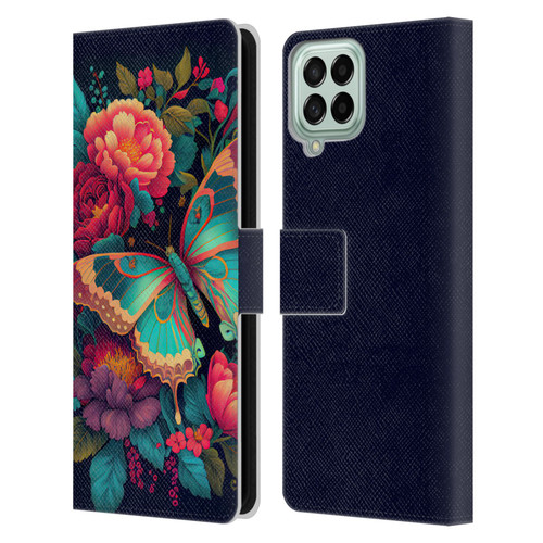 JK Stewart Art Butterfly And Flowers Leather Book Wallet Case Cover For Samsung Galaxy M53 (2022)