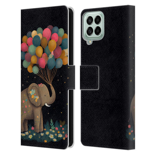 JK Stewart Art Elephant Holding Balloon Leather Book Wallet Case Cover For Samsung Galaxy M53 (2022)