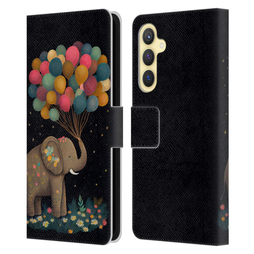 JK Stewart Art Elephant Holding Balloon Leather Book Wallet Case Cover For Samsung Galaxy S23 FE 5G