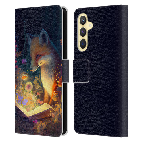 JK Stewart Art Fox Reading Leather Book Wallet Case Cover For Samsung Galaxy S23 FE 5G