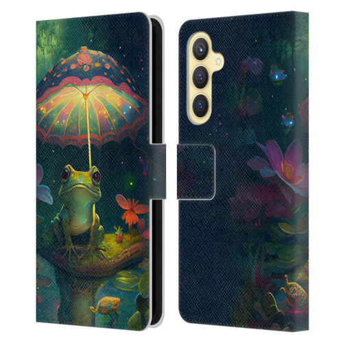 JK Stewart Art Frog With Umbrella Leather Book Wallet Case Cover For Samsung Galaxy S23 FE 5G