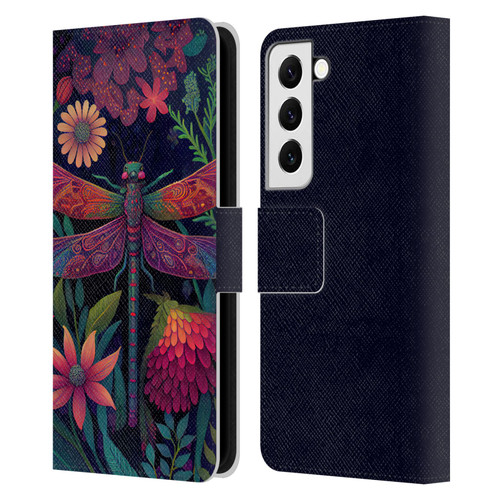 JK Stewart Art Dragonfly Purple Leather Book Wallet Case Cover For Samsung Galaxy S22 5G