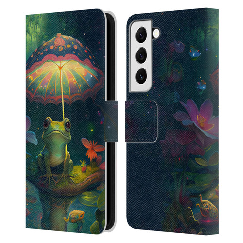 JK Stewart Art Frog With Umbrella Leather Book Wallet Case Cover For Samsung Galaxy S22 5G